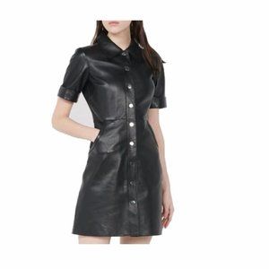 Maje Ripoli black leather mini shirt dress XS (34FR)
